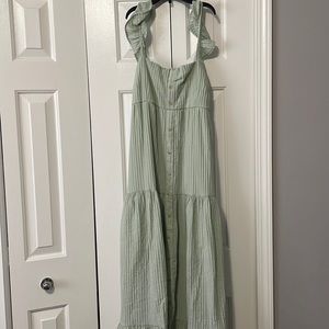 Pink Blush Mint Green Squared Neck Tiered Maternity Midi Dress NWT